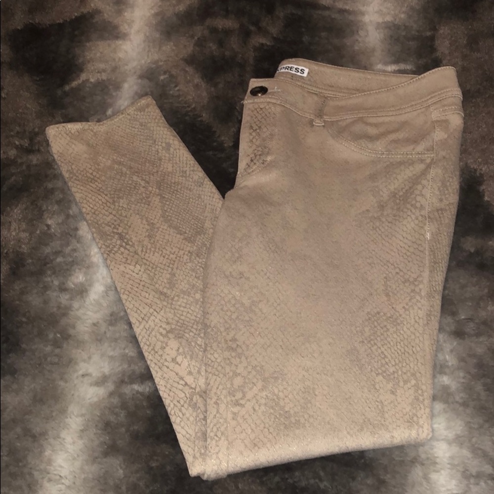 Express pants - tan metallic snake print